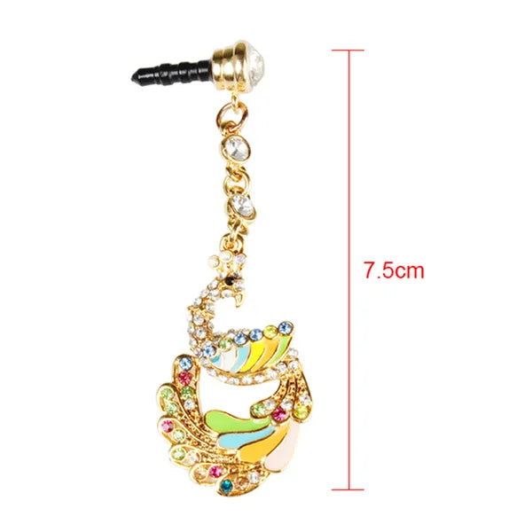Colorful Crystal Diamond Phoenix Dust Cap Pendant For Cell Phone 3.5mm Jack