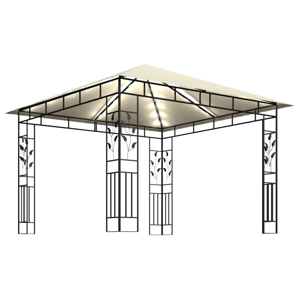 VidaXL Gazebo with Mosquito Net&LED String Lights 3x3x2.73 m Cream