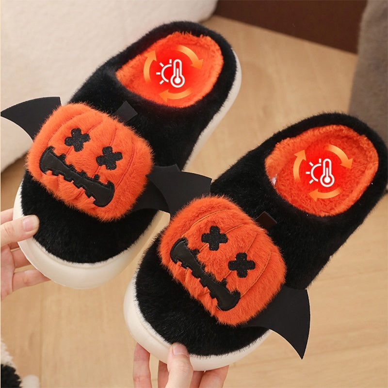 Halloween Cartoon Funny Pumpkin Slippers With Small Wings Design Indoor Non-Slip Bedroom Floor Cotton Slipper Winter House Shoes Couple