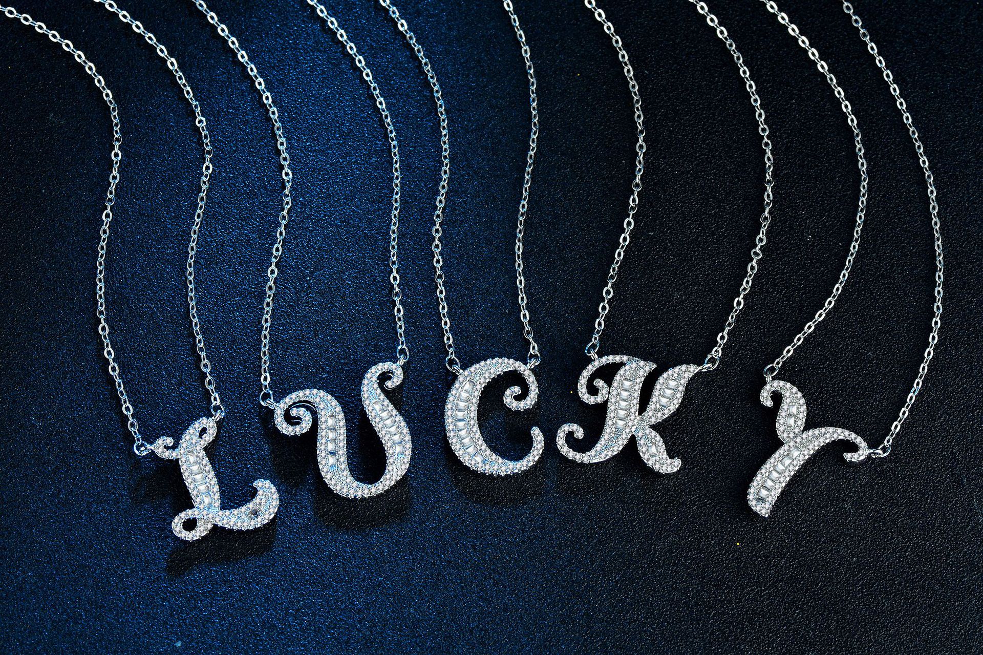 English Letter Super Flash Zircon Necklace