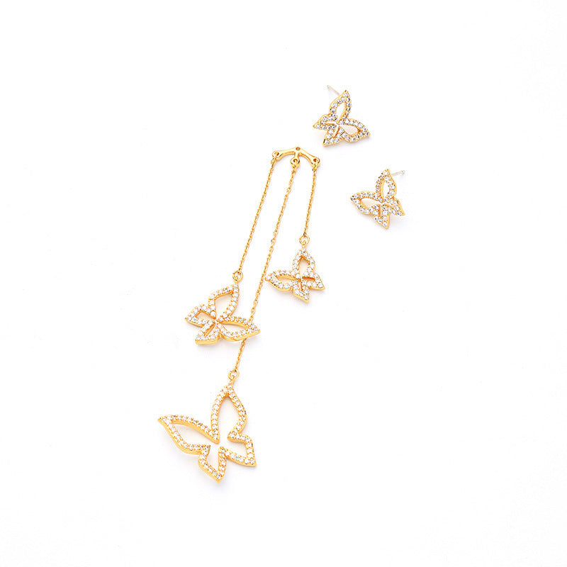 Zircon Butterfly Asymmetrical Stud Earrings