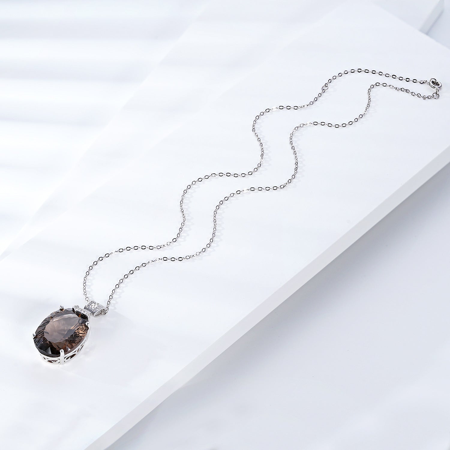 Luxury And High-Grade Natural Tea Crystal Pendant Fashionable Design S925 Silver Inlaid Egg Shaped Gem Necklace