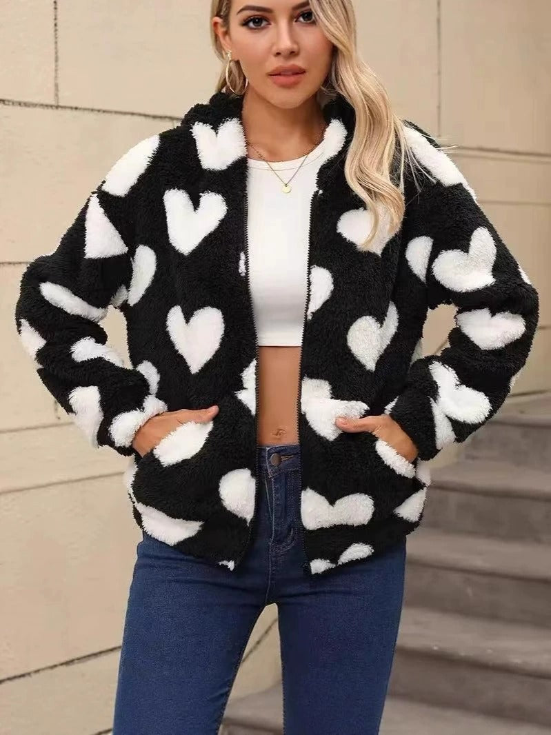 Women's Casual Double-sided Plush Hooded Jacket