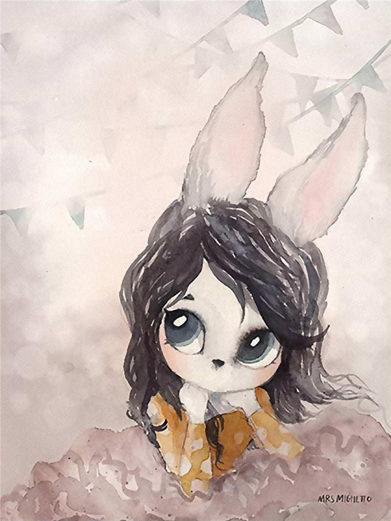 New Nordic Hand Painted Miss Rabbit Children's Room Decorative Painting Core