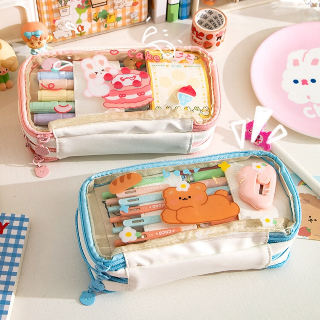 Japanese Transparent Girl Heart Pen Bag