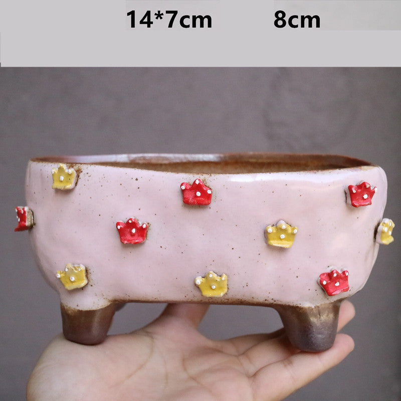 Strawberry Stoneware Succulent Plant Pot
