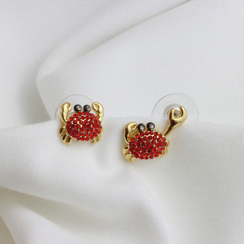 Red  Diamond Like Asymmetric Small Crab Earrings