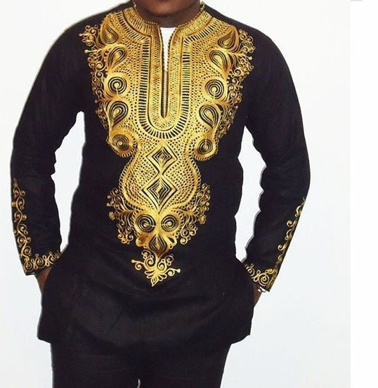 African Style Ethnic Print V-Neck Long-Sleeved T-Shirt