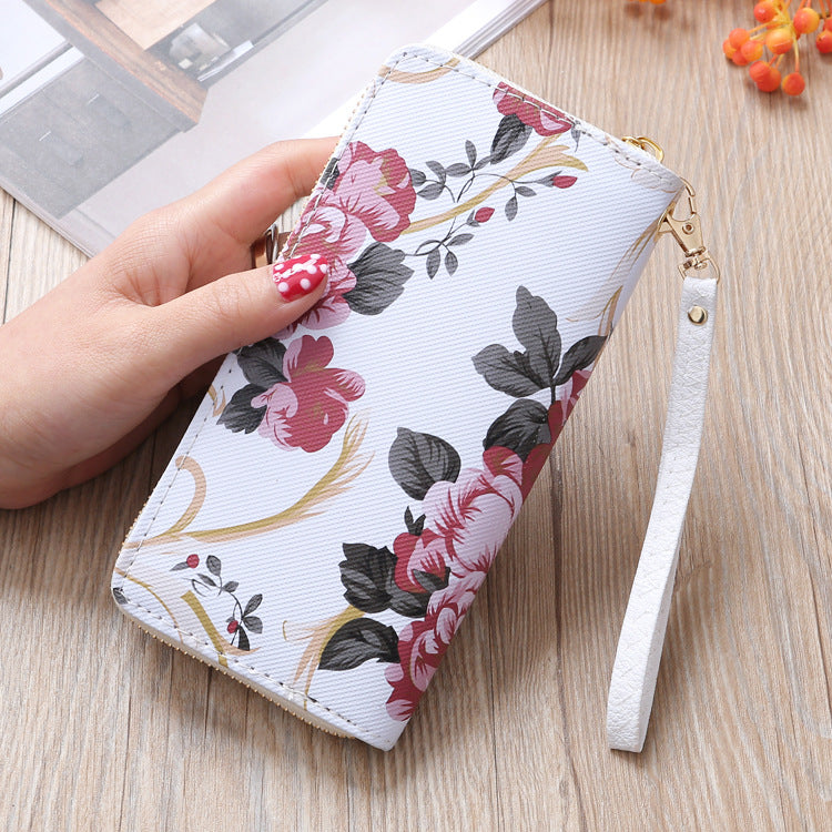 Women's Long Wallet Printed Single-Pull Mobile Phone Bag Clutch