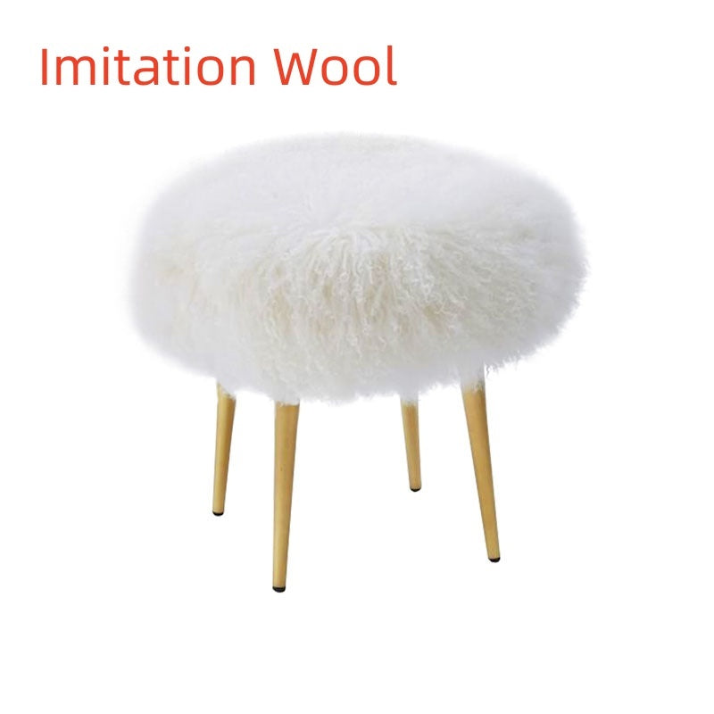 Tan Wool Makeup Dressing Shoe Changing Low Stool