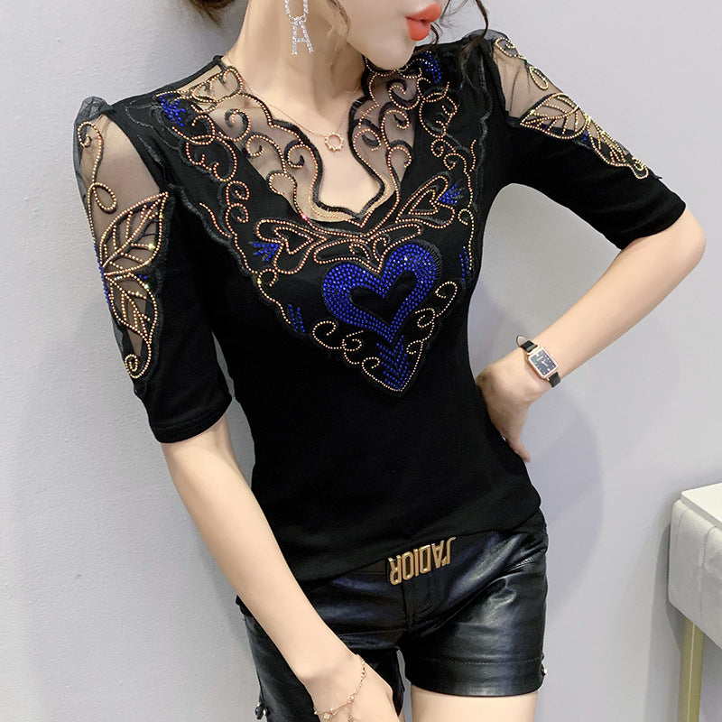 Heavy Duty Stamping Drill Fashion Temperament Bottoming Shirt Top