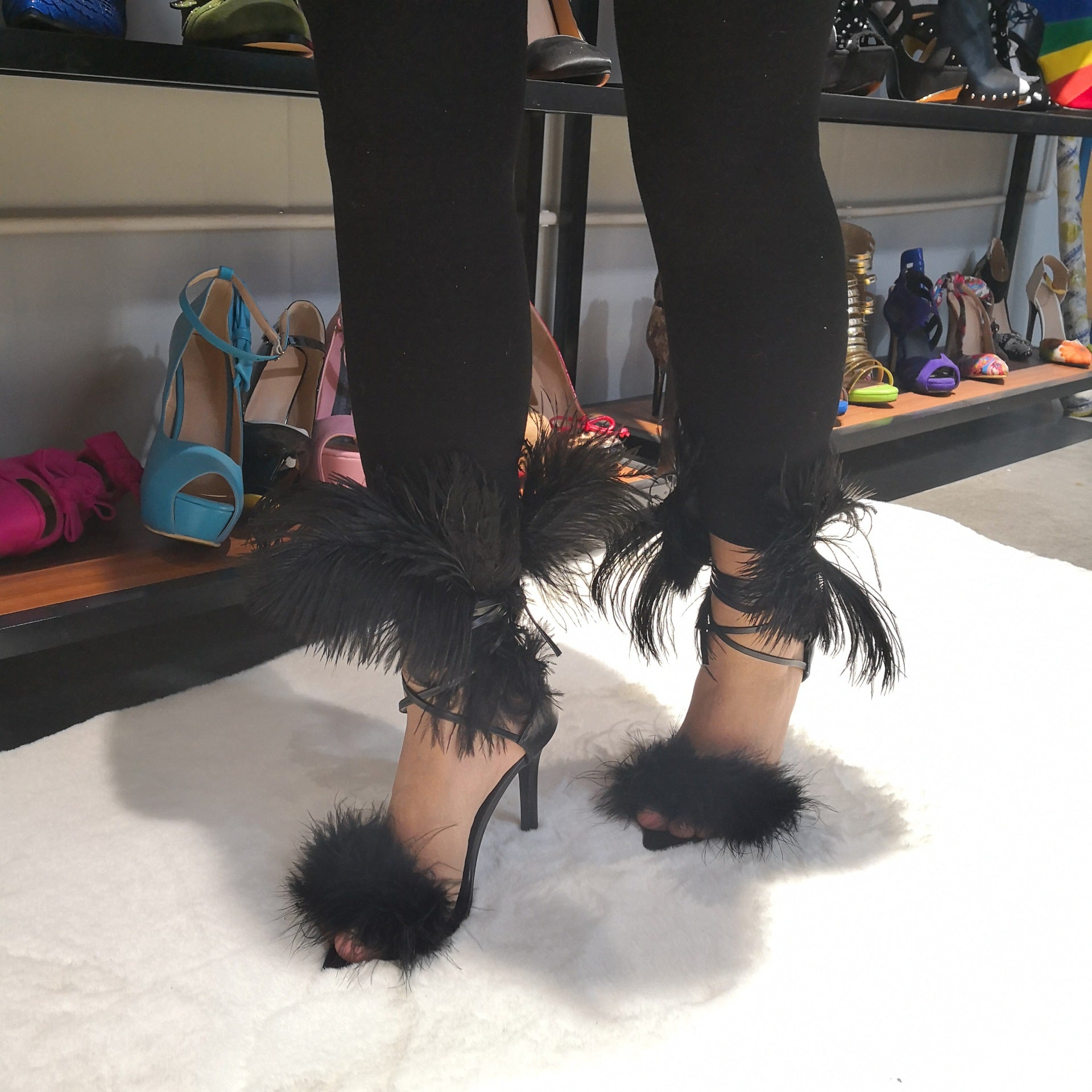 Lace-Up Feather Sandals