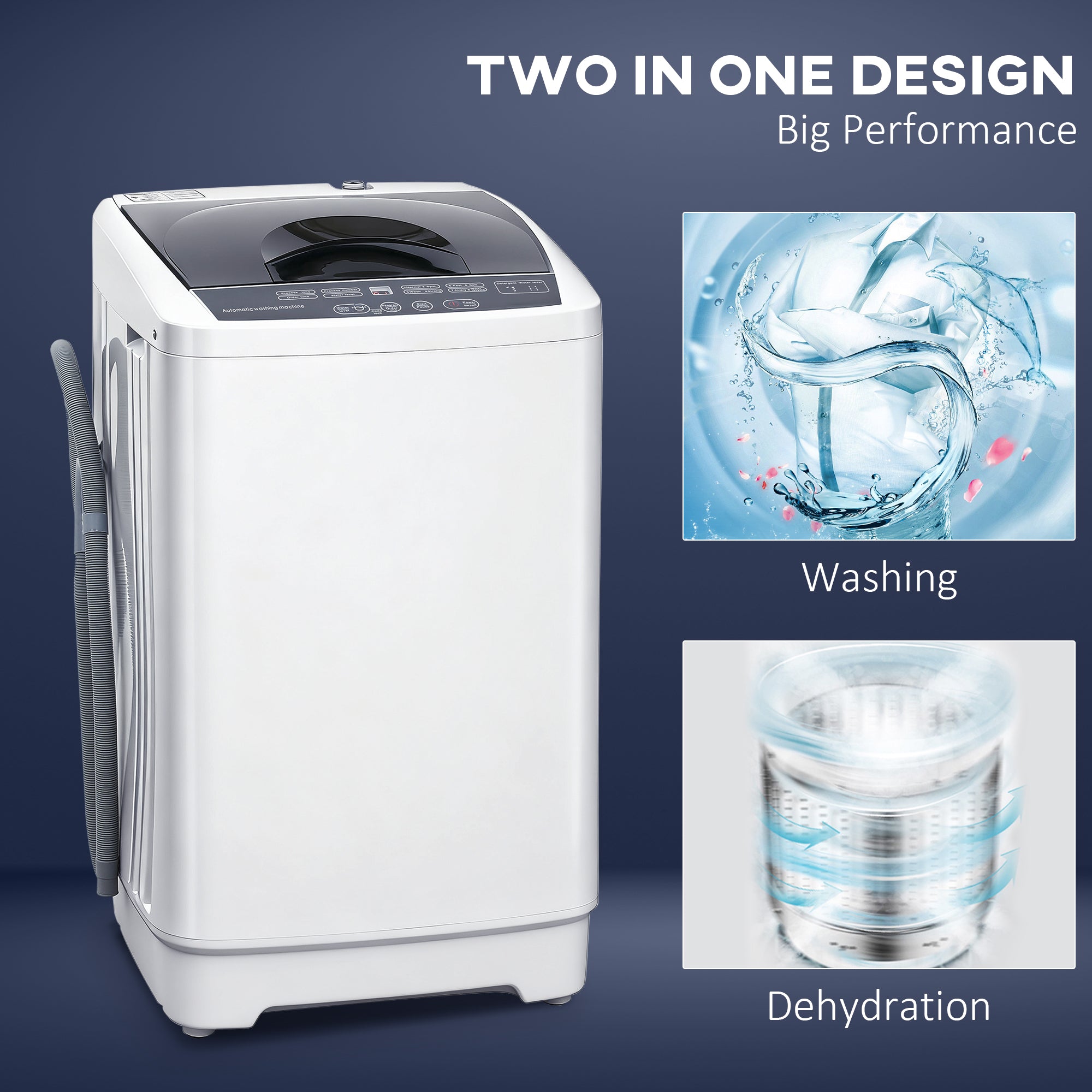 Compact Washer, Portable Washing Machine, Full Automatic Washer with 8 Programs and 6 Water Levels, White