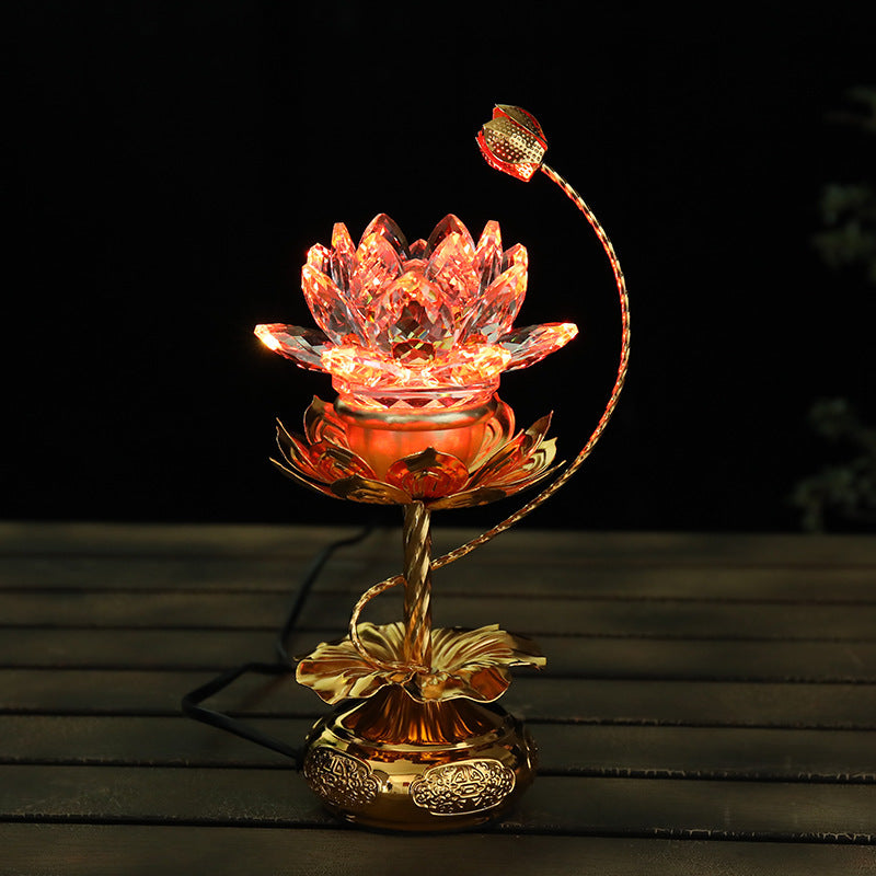 Led Colorful Crystal Glass Lotus Tribute Lamp