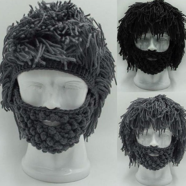 Halloween Party Spoof Knit Wool Hats Handmade Beard Men and Women Wig Hats