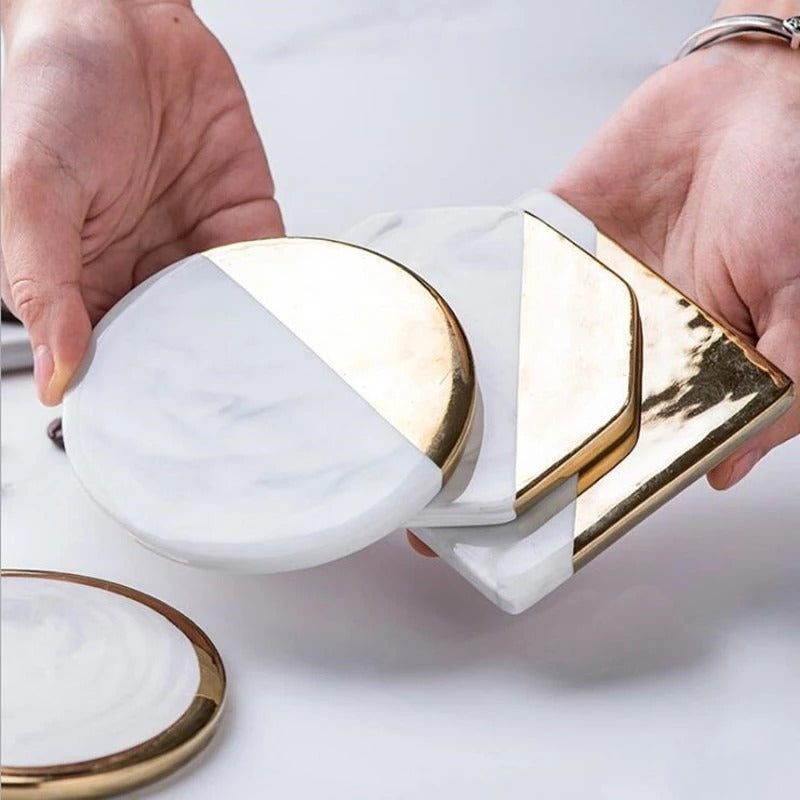 Marble Gold Plated Ceramic Coaster
