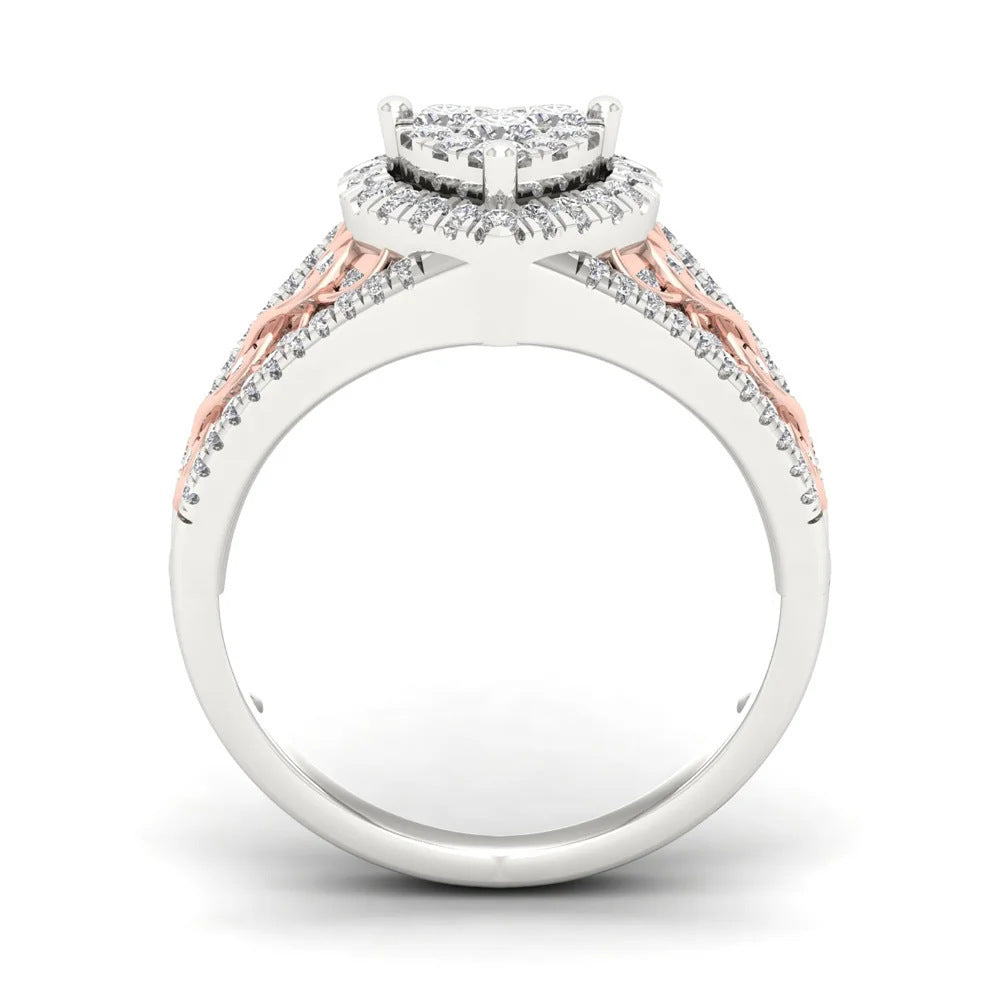 Luxury Diamond-Set Zircon Heart Ring