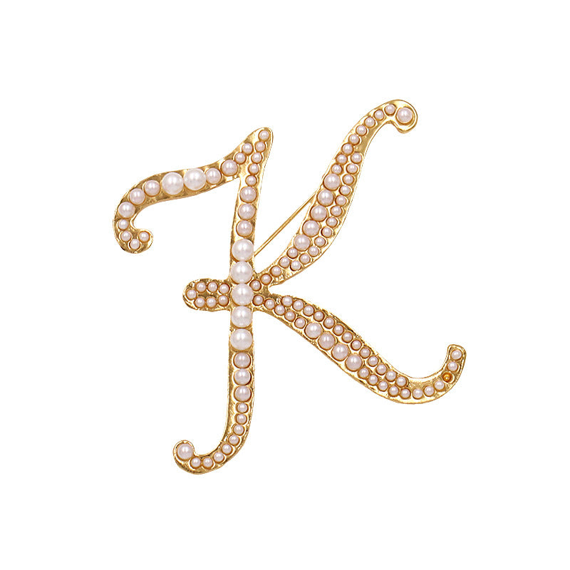 Brooch Customization English Letter Brooch Pearl Pin female