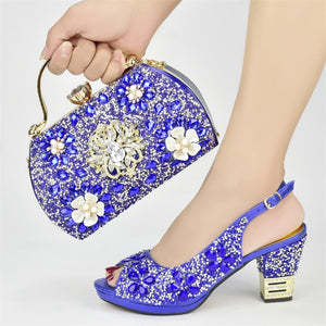 European And American Party Diamond Carved Collage Pattern Round Toe Back Tied Wedge Sandals With Evening Handbag Suit