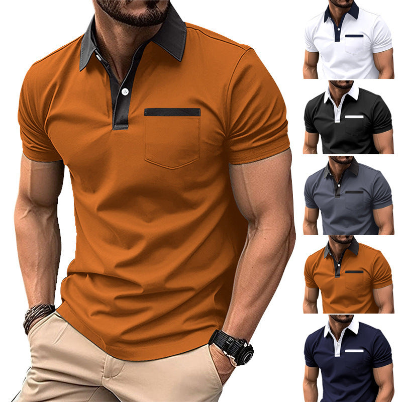 Lapel Fashion Slim Pocket Short-Sleeved T-Shirt Polo Shirt Men Clothing