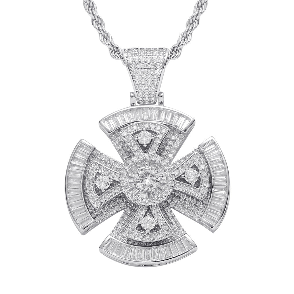 Square Zircon Rotating Cross Pendant Men's Accessories