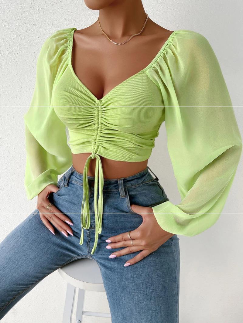 Women V-Neck Mesh Sexy Top