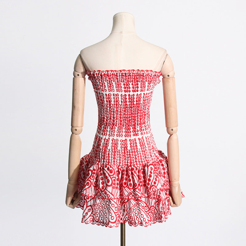 Y2K Tube Top Pleated Dress Ins Fashion Print A-Line Short Dresses For Beach Party Clothing Women