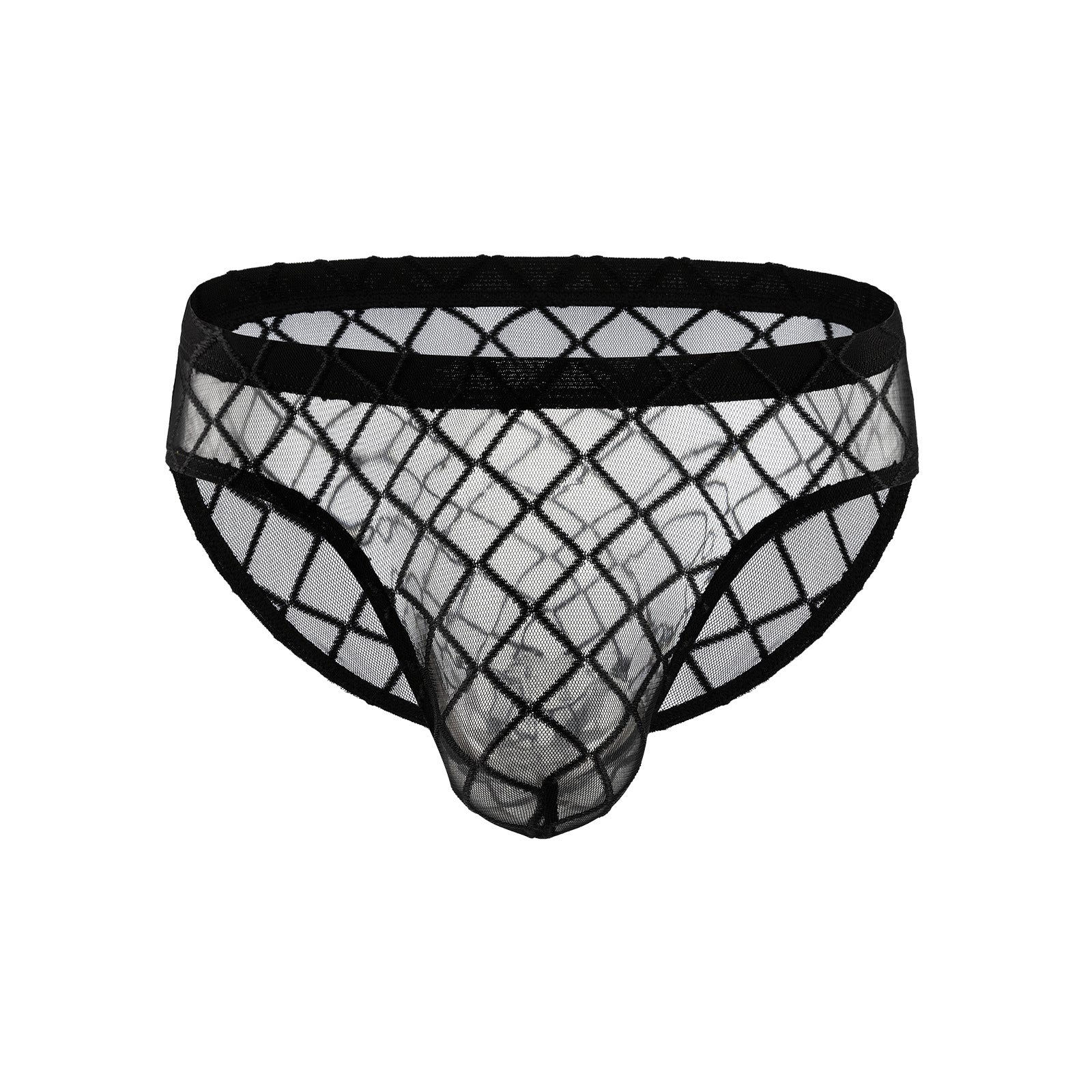 Men's Sexy See-through Underwear Diamond-Shaped Network Low Waist Briefs Mesh