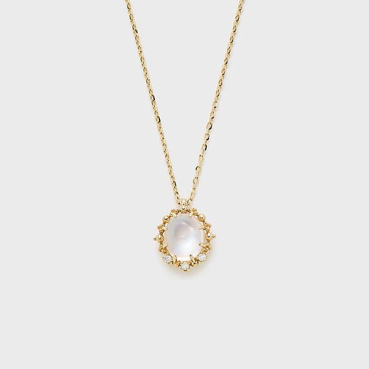 Moonstone Diamond 925 Silver 10k Gold Necklace