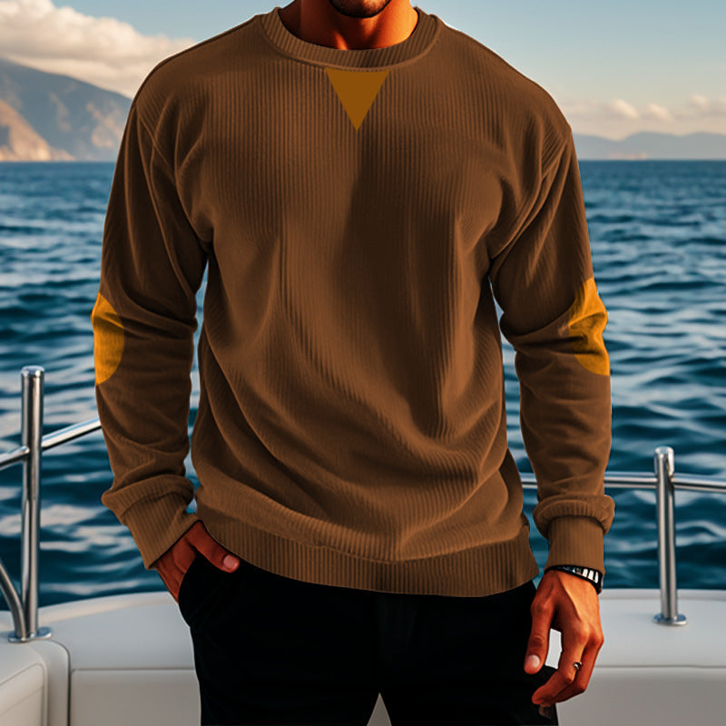 Stand Collar Corduroy Long-Sleeved Sweater For Men