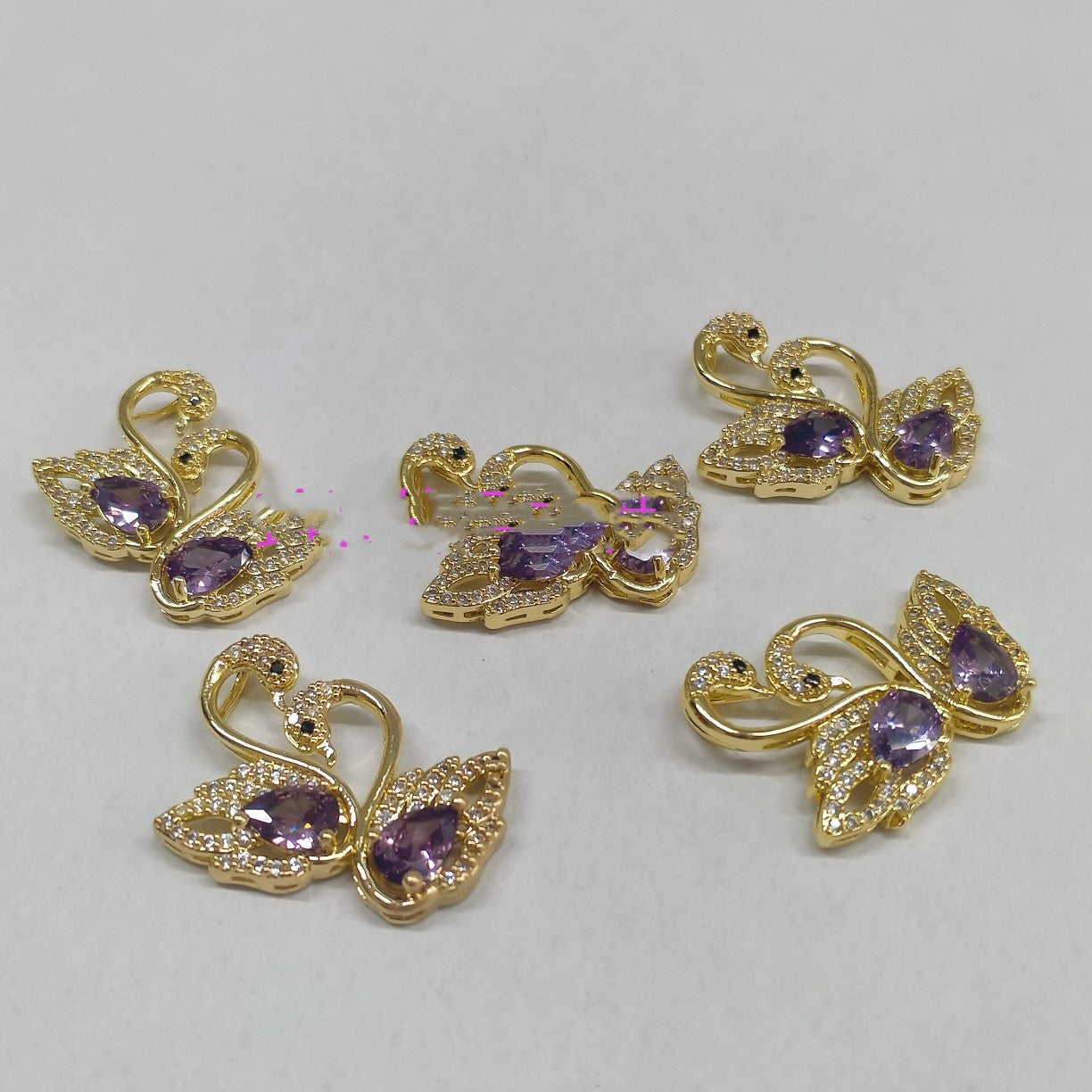 Double Swan Pendant Purple Zirconium Couple Swan Necklace