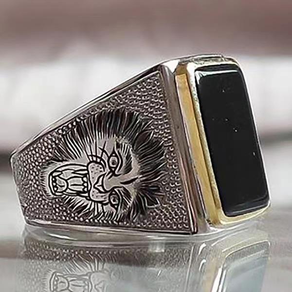 Square Personality Black Gemstone Men's Ring