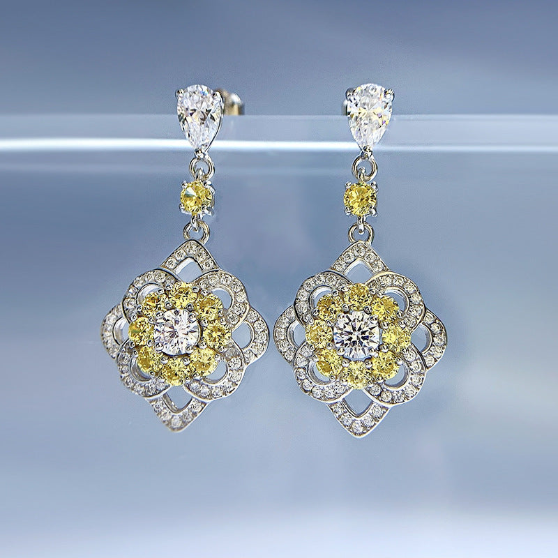 Sterling Silver Micro-Inlaid Yellow Diamond Ear Studs