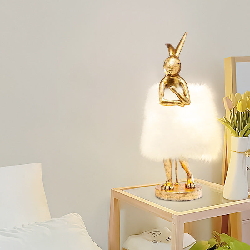 Nordic Bedroom Bedside Rabbit Feather Table Lamp