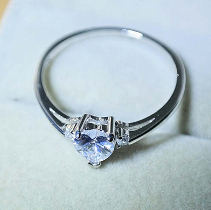 Heart-Shaped Diamond and Zircon White Gold Plated Wedding Ring