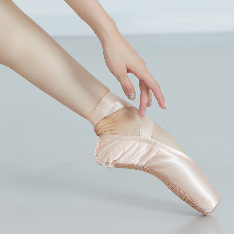 Lace-Up Ballet Shoes Satin Leather Pointe Shoes Ballet Training Shoes Hard Shoes
