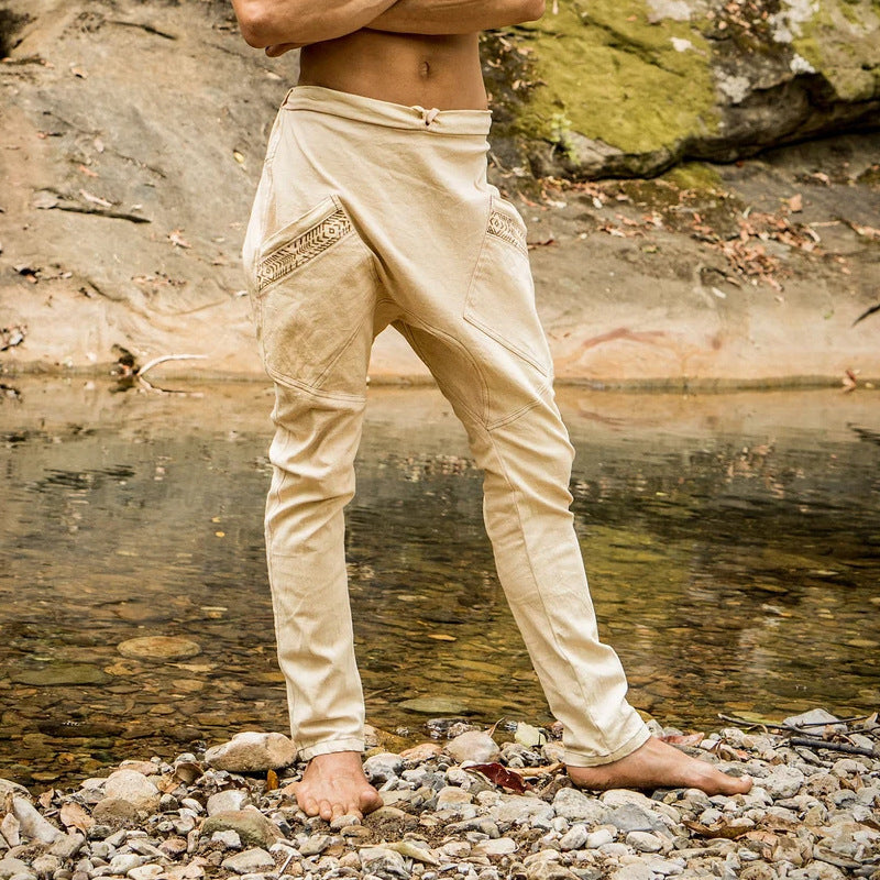 Men's Printed Loose Drawstring Ethnic Style Casual Trousers