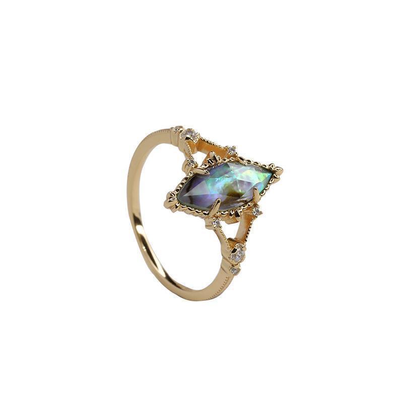 Three-Dimensional White Crystal Mosaic S925 Silver-Plated Gold Ring