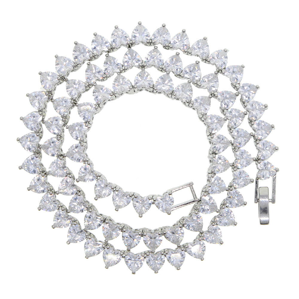 Cross-Border New Arrival Heart-shaped Zircon Tennis Chain Men And Women Rap Necklace Ornament