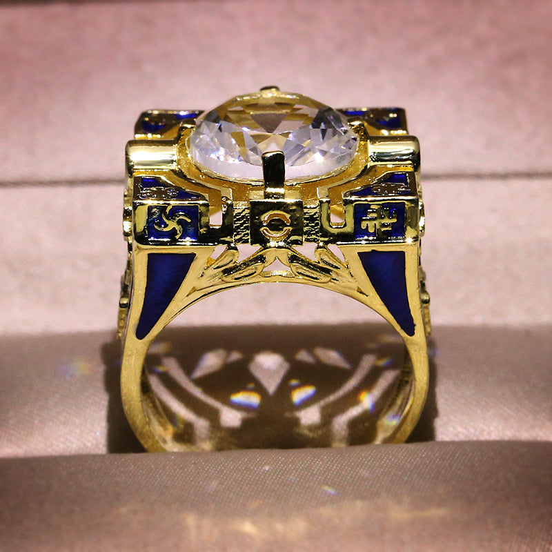 New Enamel Striped Blue Ring