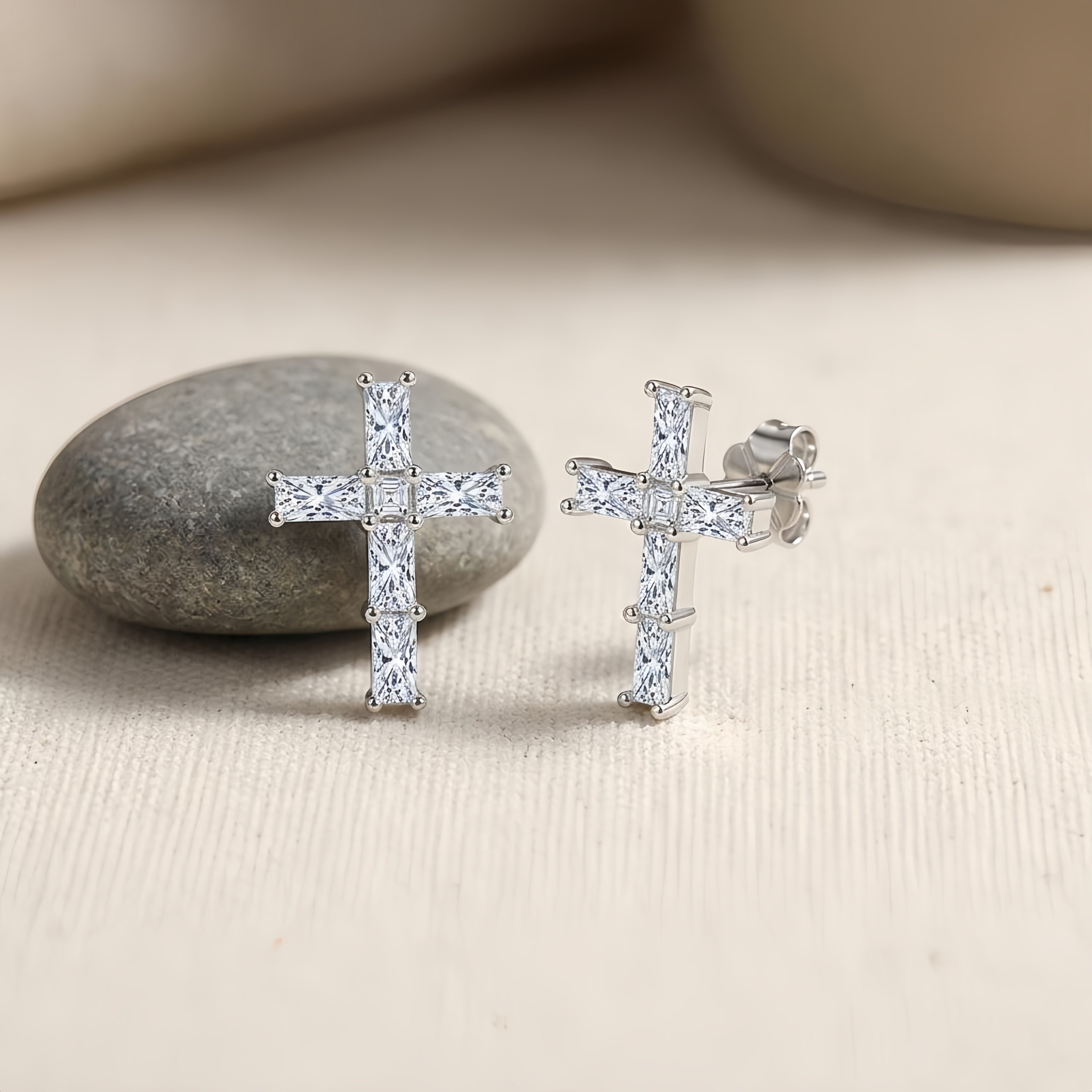 925 Sterling Silver Elegant CZ Cross Earrings: Modern  Jewelry