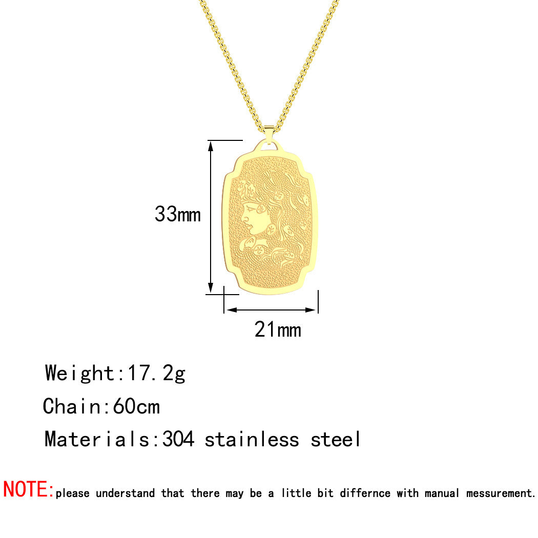 Ancient Greek Goddess Hera Medusa Pendant Stainless Steel Necklace