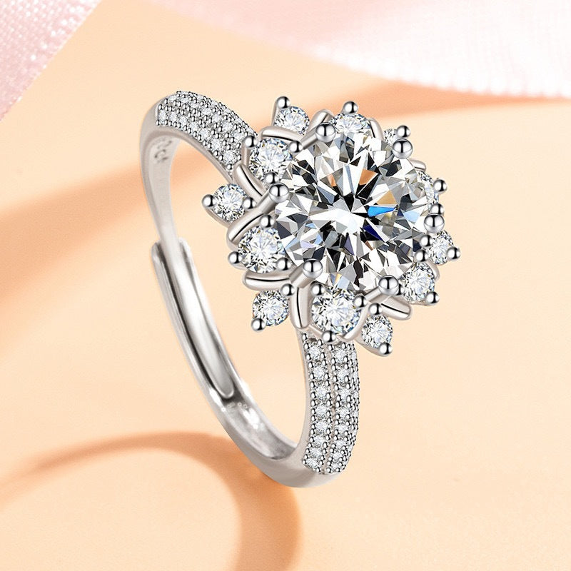 Elegant 1 Carat Six-Prong Wedding Ring Light Luxury Adjustable Couple Ring For Women