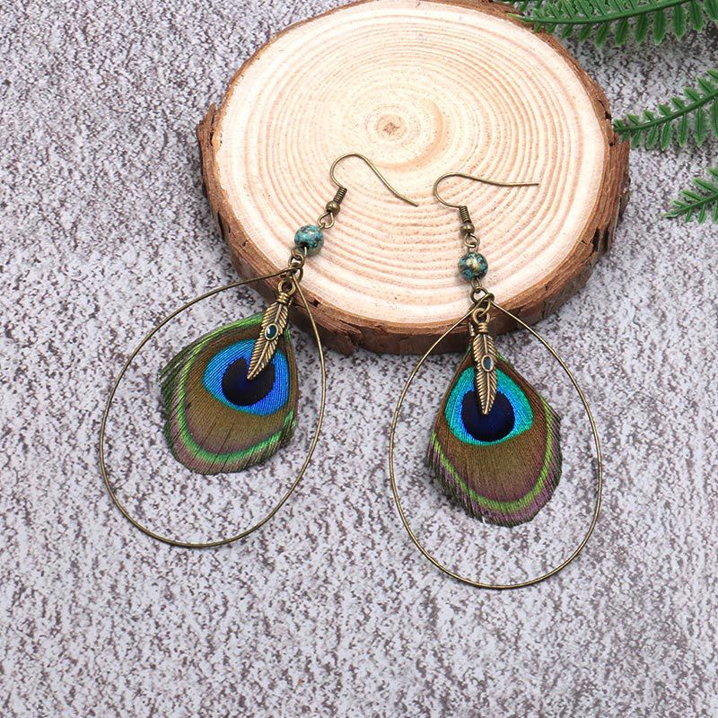 Natural Peacock Feather Earrings