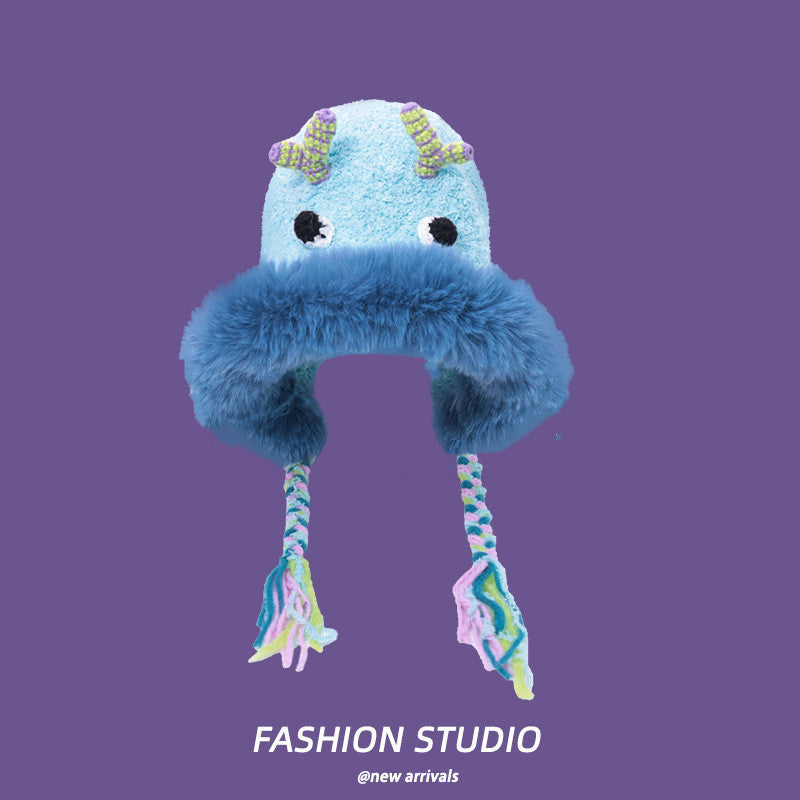 Cartoon Cute Monster Hat Casual Versatile Plush Bonnet