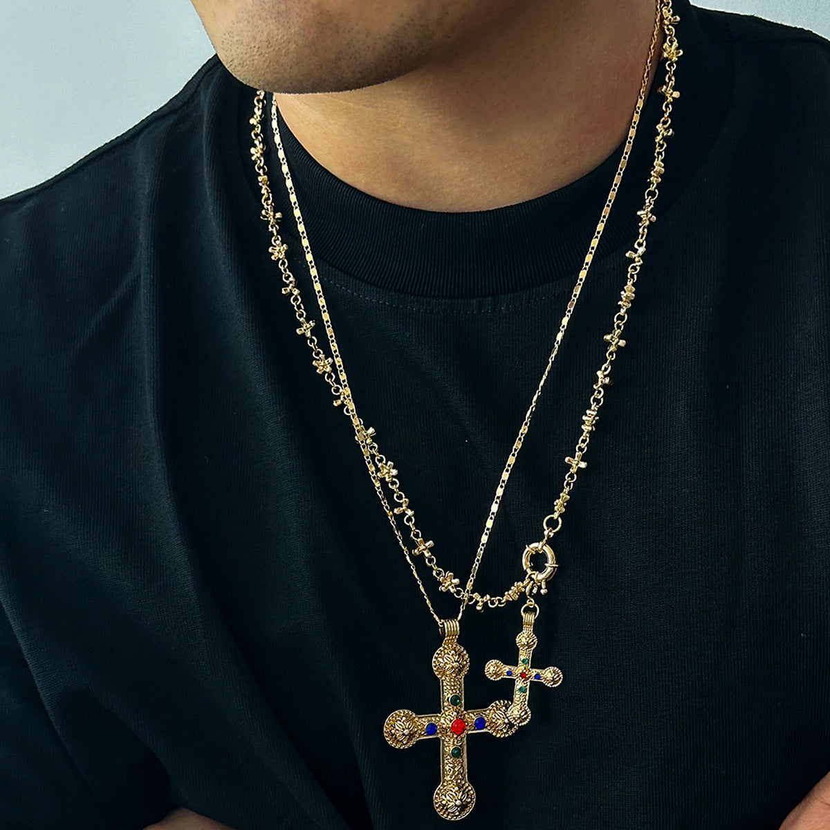 Hip Hop Niche Exaggerated Diamond Studded Cross Necklace