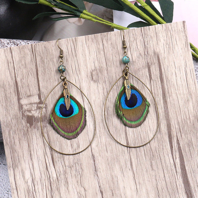 Natural Peacock Feather Earrings