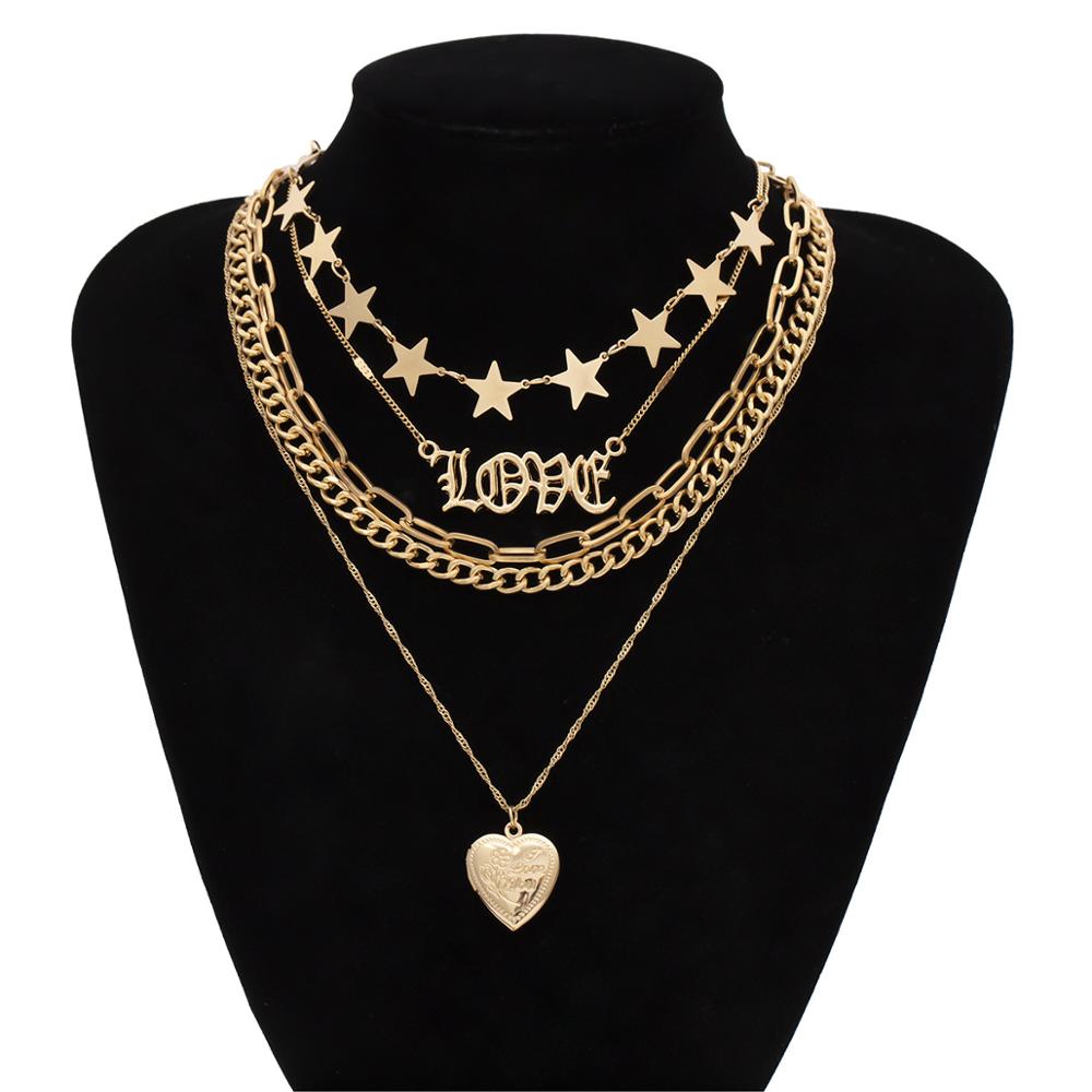 Vintage Multi-Layered Love Heart Boho Pendant Choker Necklace