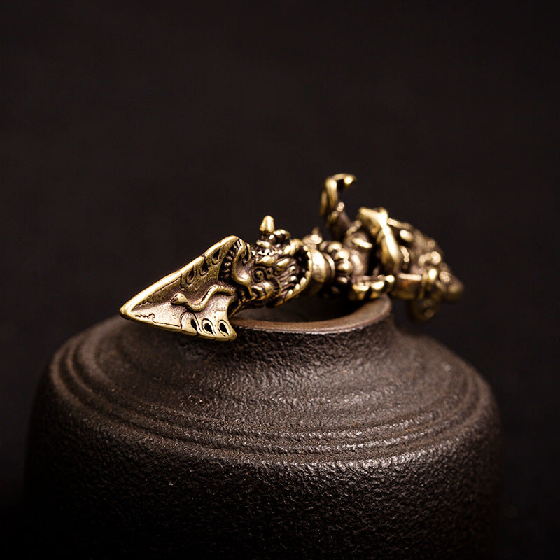 Brass Elephant God King Kong Tibetan Tantra Dharma-Vessel Monster Subduing Club Vajra Keychain