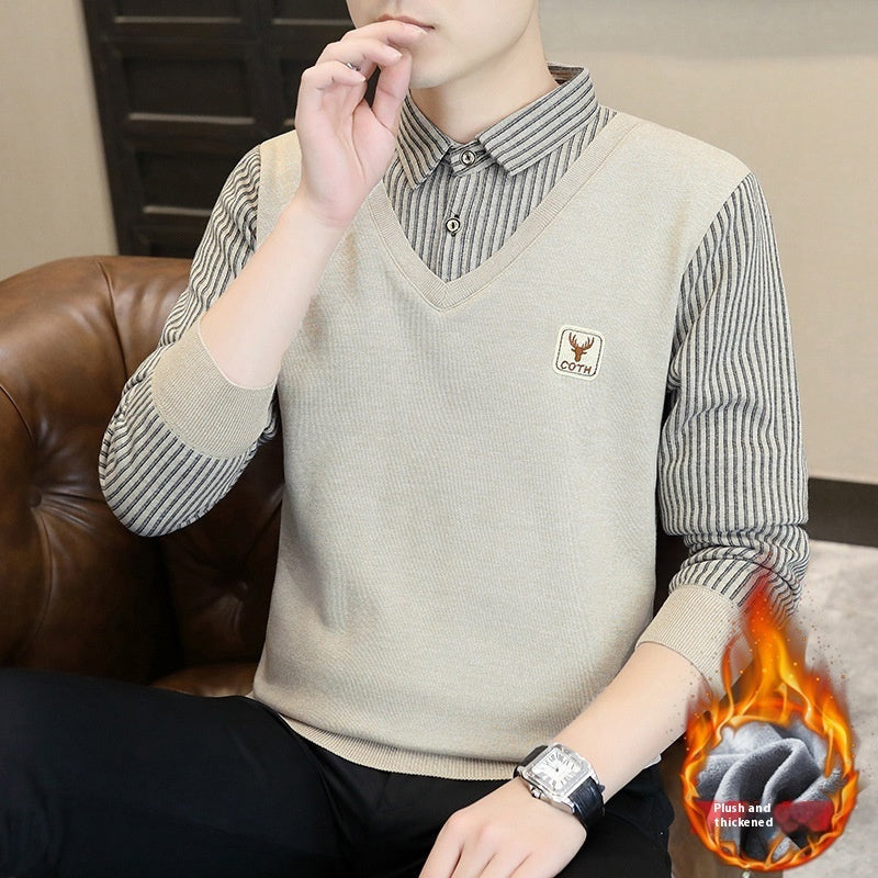 Fake Two-Piece Men's Business Casual All-Match Shirt Inner Wear Sweater